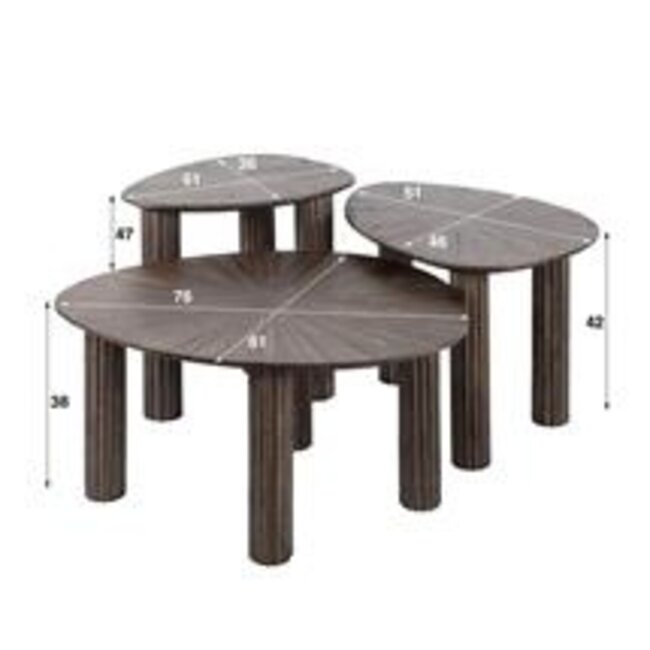 WoonStijl Salontafel set van 3 driehoekig Maya teak