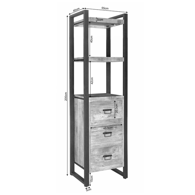 Starfurn Boekenkast Boaz | 55 cm | drie lades