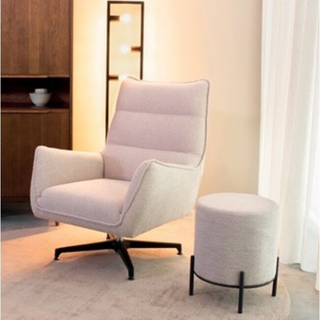 Label51 Draaifauteuil Rodia | Naturel Boucle | Zwart Metaal