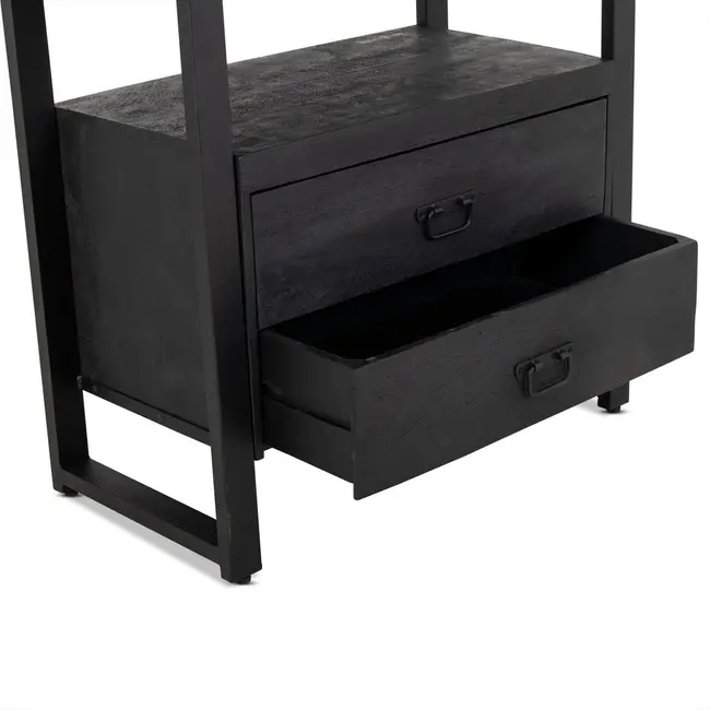 Benoa Ladekast Zwart Mango industrieel met open vak