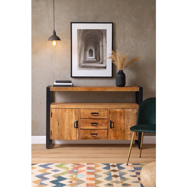 Benoa Dressoir industrial 2 deurs mango met 3 lades