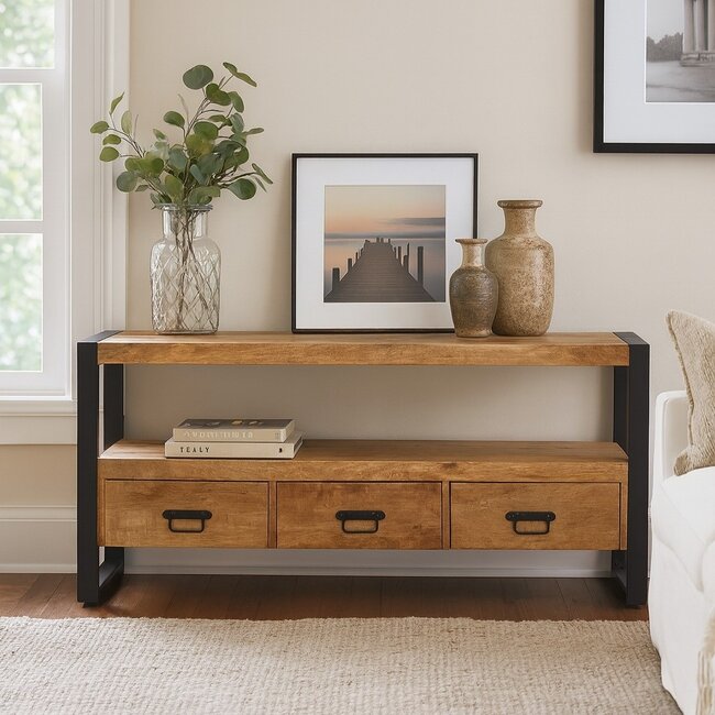 Benoa TV meubel Industrial Mango met 3 lades