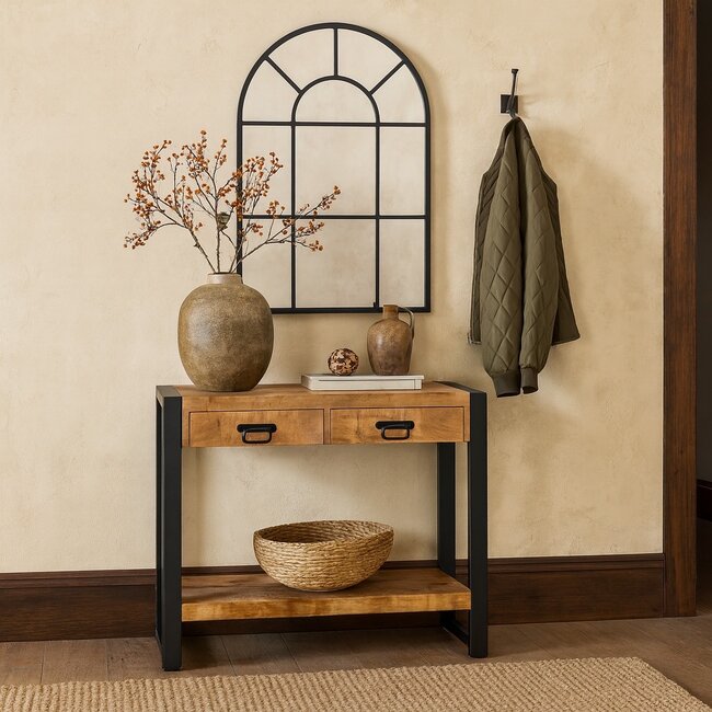 Benoa Sidetable mango met 2 lades en onderblad 120 cm