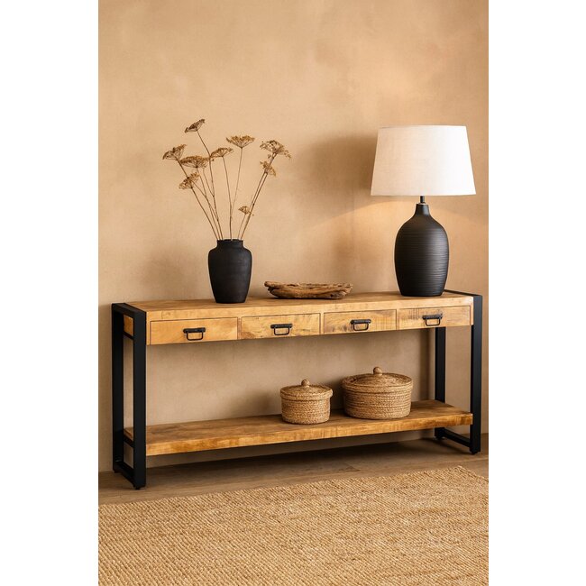 Benoa Sidetable mango met 4 lades en onderblad 180 cm