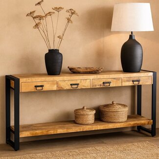 Benoa Sidetable mango met 4 lades en onderblad 180 cm