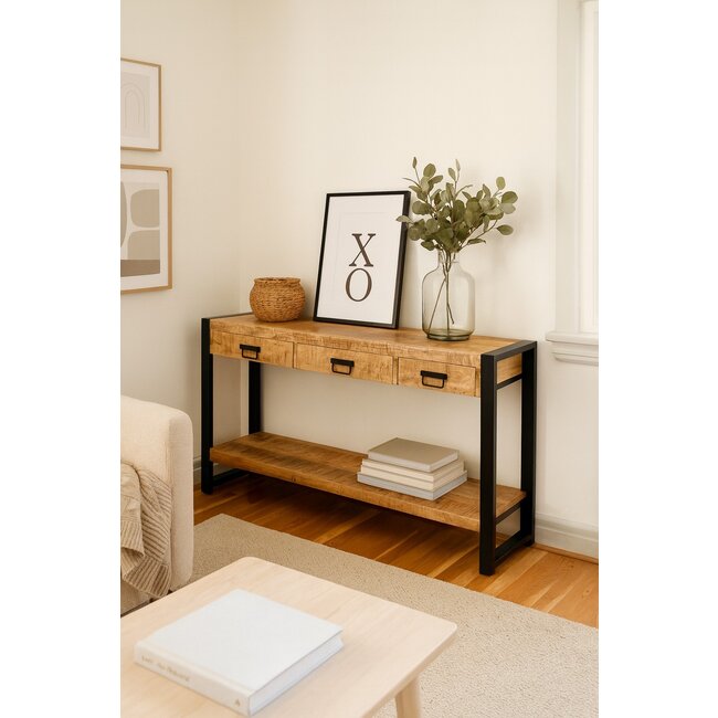 Benoa Sidetable mango met 3 lades en onderblad 150 cm