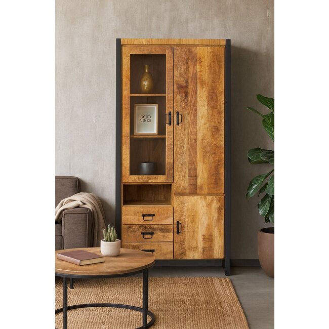 Benoa Vitrinekast Industrial Mango open kant links