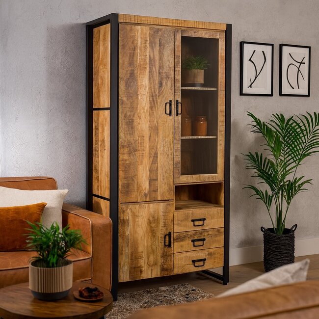 Benoa Vitrinekast Industrial Mango open kant rechts