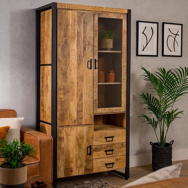 Benoa Vitrinekast Industrial Mango open kant rechts