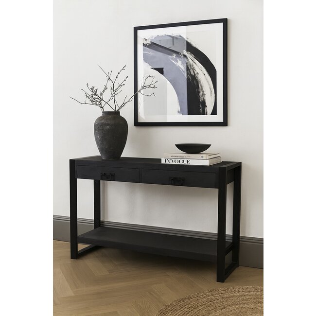 Benoa Sidetable zwart mango met 2 lades en onderblad