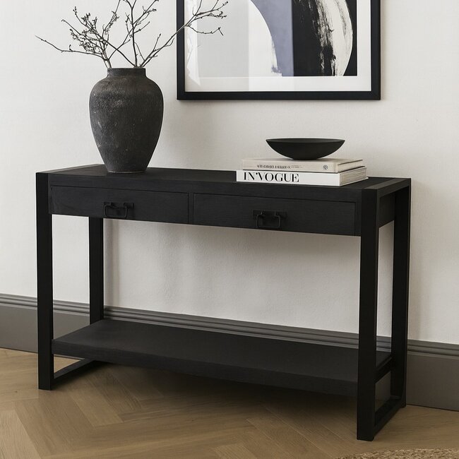 Benoa Sidetable zwart mango met 2 lades en onderblad