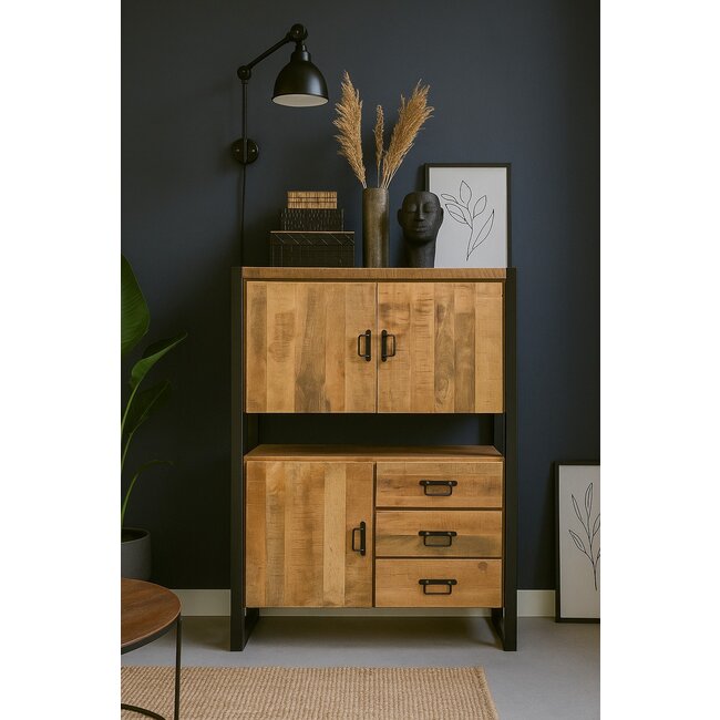 Benoa Kast Industrial Mango - 3 deuren 3 lades
