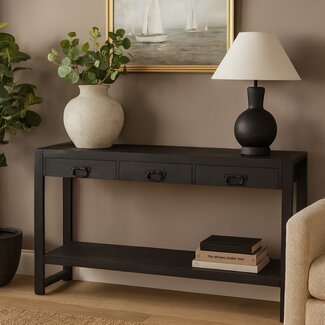 Benoa Sidetable zwart mango met 3 lades en onderblad 150 cm