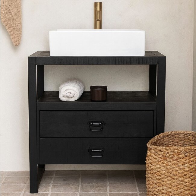 Benoa Ladekast Zwart Mango industrieel met open vak