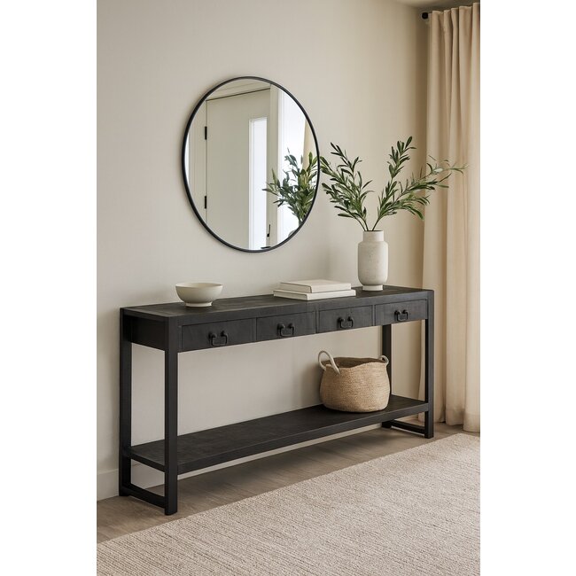 Benoa Sidetable mango met 4 lades en onderblad 180 cm zwart