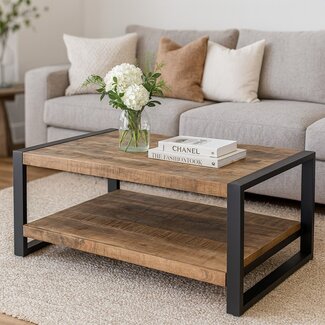 Benoa Salontafel Industrial Mango met onderblad 110 cm
