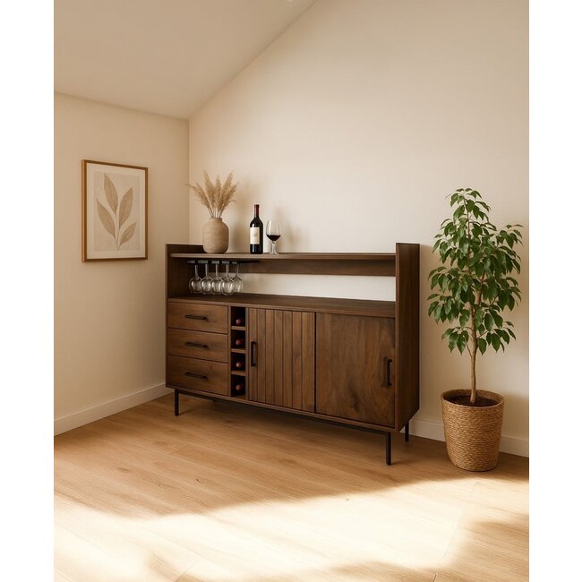 MySons Barkast Vrystaat  2 schuifdeuren en 3 lades Mango Brown Walnut