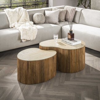 WoonStijl Salontafel Nuovo niervormig set van 2 / Massief mango zand