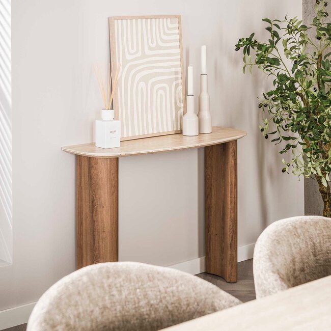 WoonStijl Hal-/kaptafel Romano Curvo Keramiek travertin