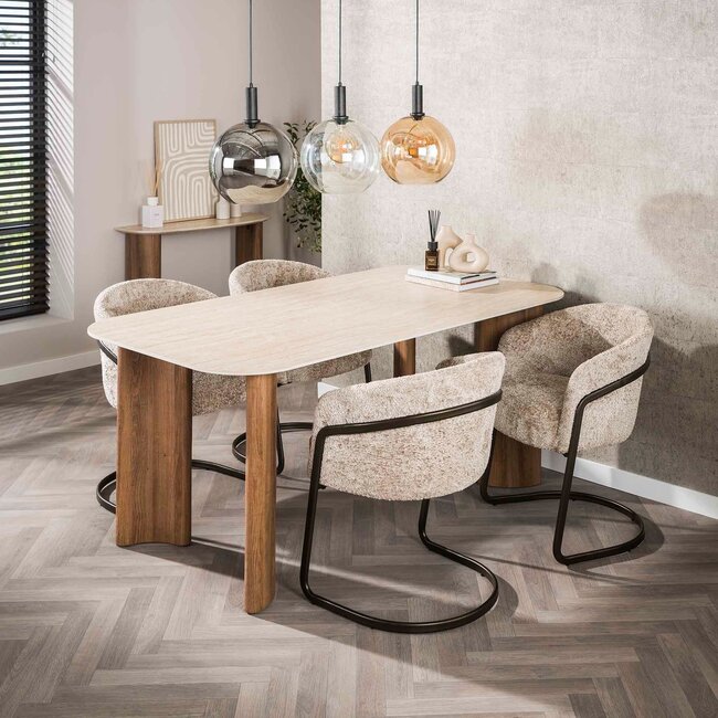 WoonStijl Eettafel Romano Curvo 180 cm Keramiek travertin