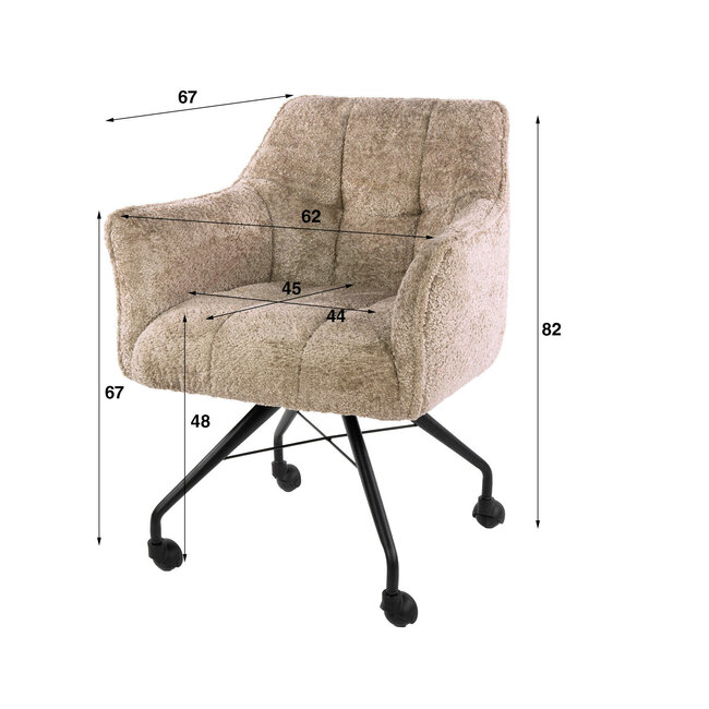 WoonStijl Armstoel Raster wieltjes Alura zand