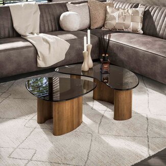 WoonStijl Salontafel Tinto organisch set van 2 salontafels met brons glas