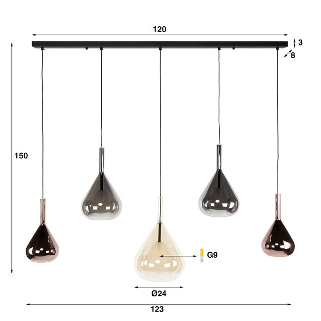 WoonStijl Hanglamp Wings 5-lichts
