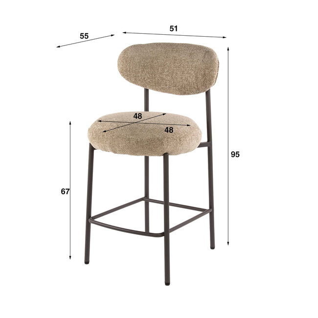 WoonStijl Barstoel Round Cargo zand - Frame antraciet