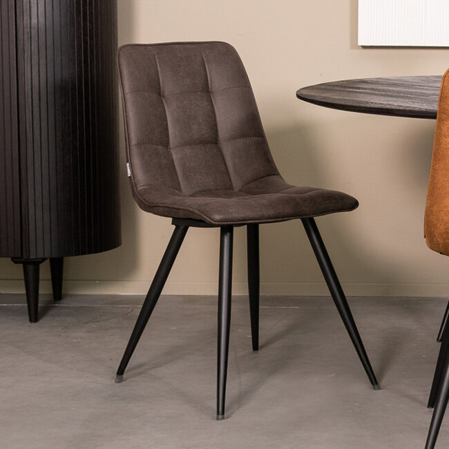 Label51 Eetkamerstoel Bistro - Antraciet - Micro Suede - Black Frame