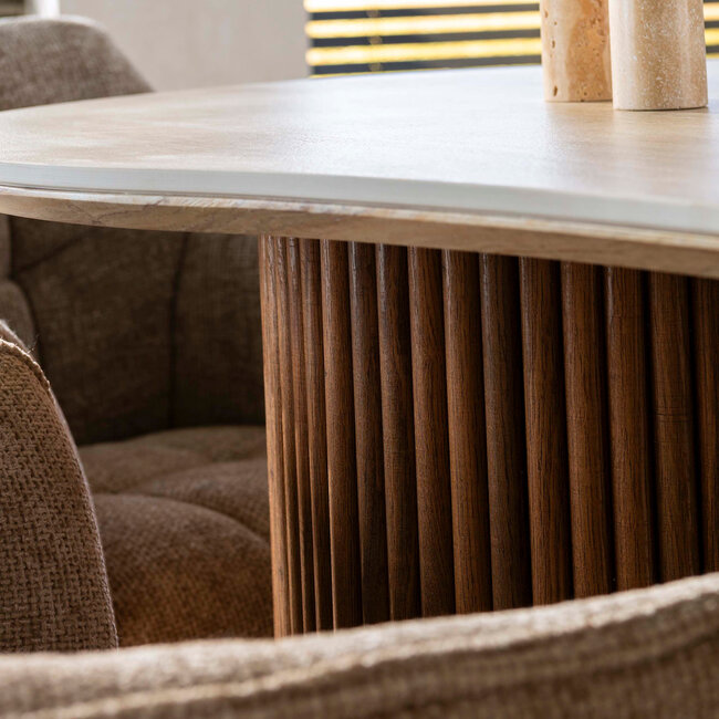 WoonStijl Eettafel Romano niervormig 215cm / 3D keramiek travertin