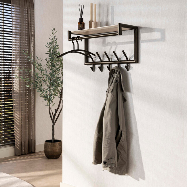 WoonStijl Kapstok Terra roede en hoedenplank 2x5 haken 65cm