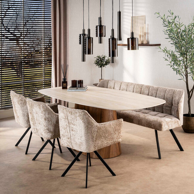 WoonStijl Eetkamerbank Raster 180 cm  Alura zand