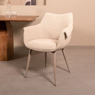 Label51 Eetkamerstoel Mirai - Naturel - Royal Boucle - Taupe metaal