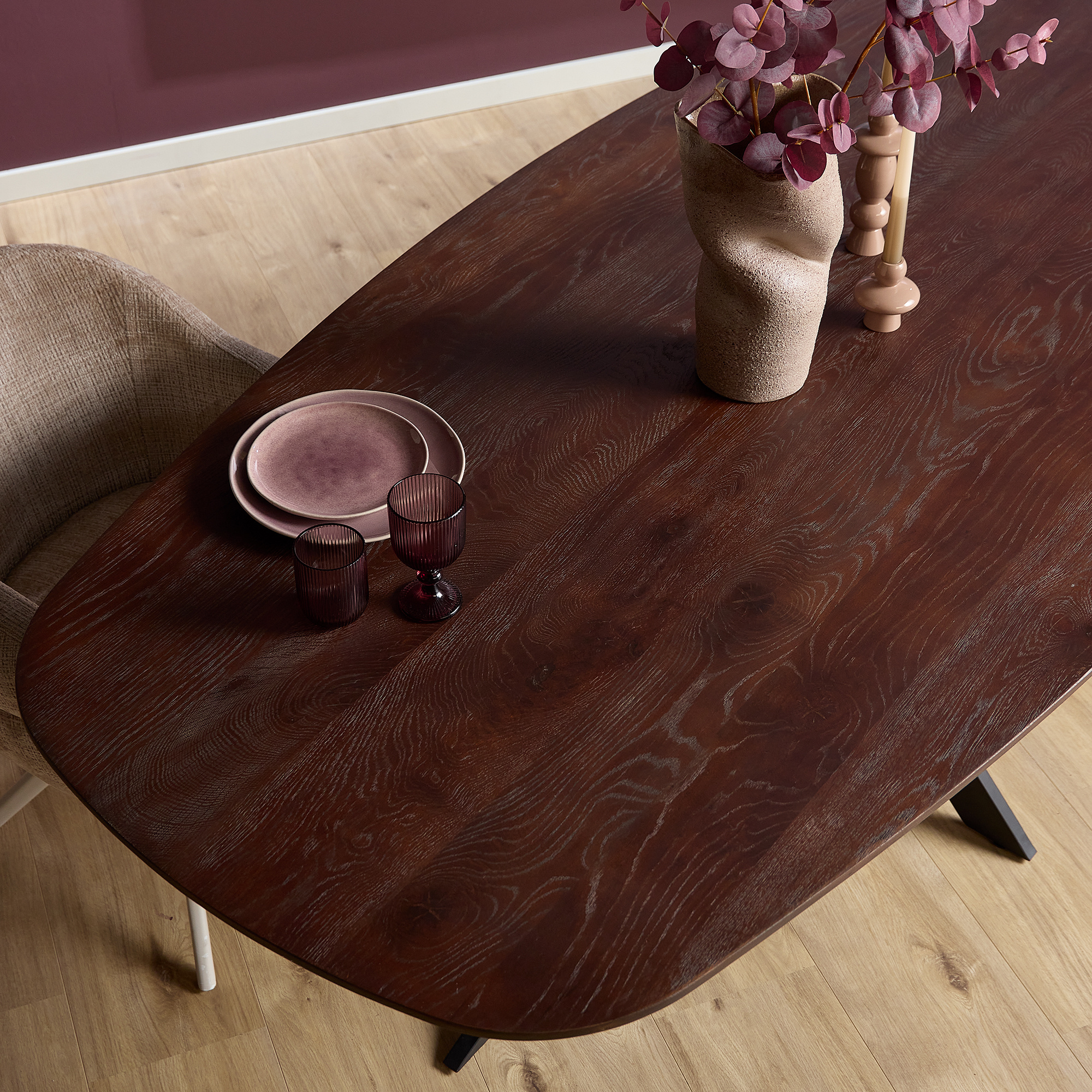 Eiken Eettafel Ferris Deens Ovaal 280 cm Brown – Grote Ovale Eettafel ...