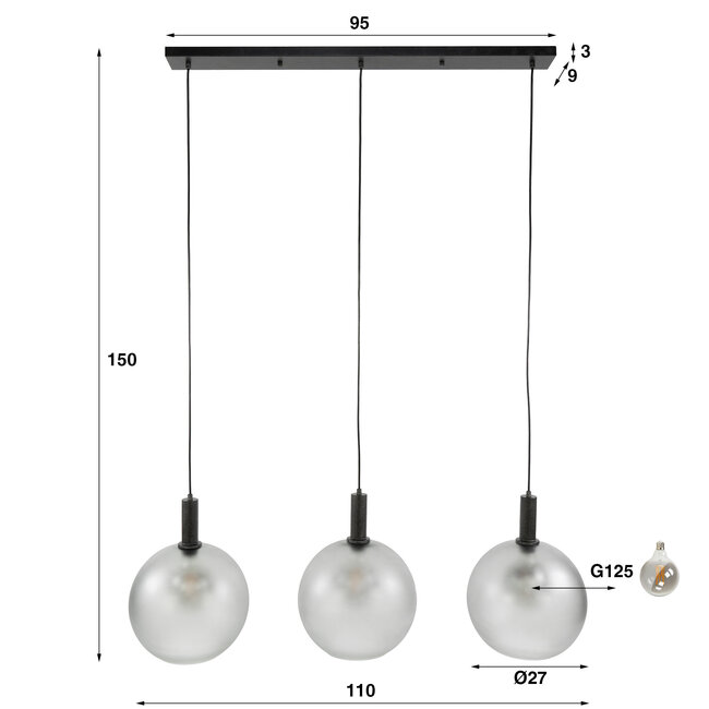 WoonStijl Hanglamp Bubble Frosted 3-lichts grijs