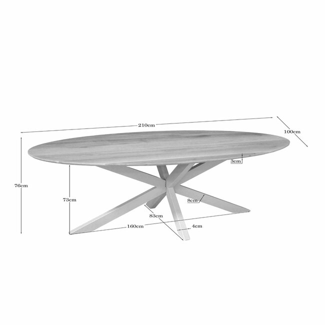 Starfurn Eiken eettafel Ferris | Ovaal 210 cm | Naturel | Poot Sand