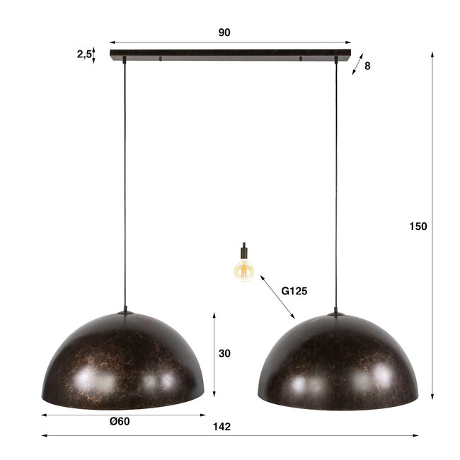 WoonStijl Hanglamp Dome 2-lichts Ø60cm Urban Bruin