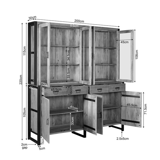 Starfurn Vitrinekast Britt XXL | 200 cm