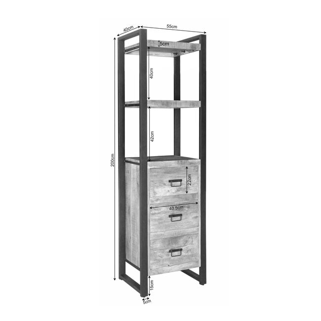 Starfurn Boekenkast Britt | 55 cm | drie lades