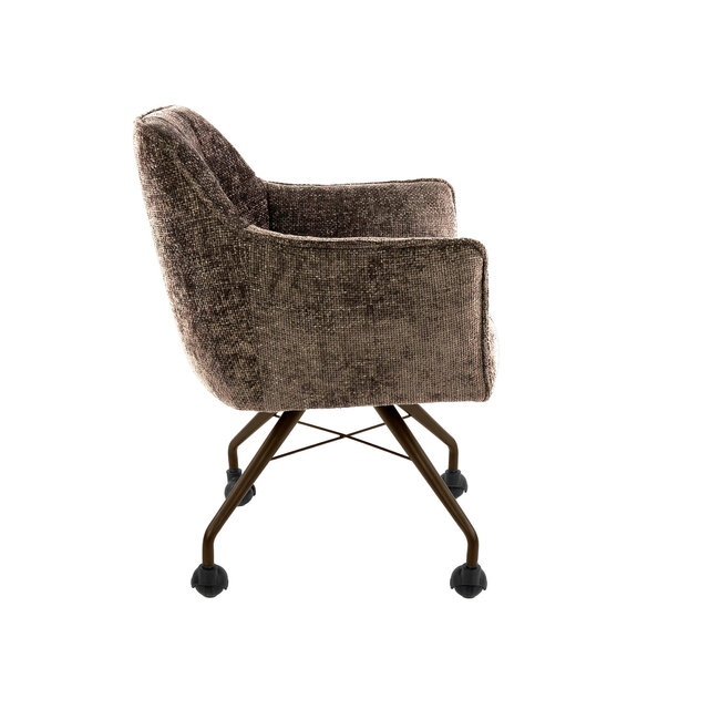 WoonStijl Armstoel Raster wieltjes Hoven taupe met bruin frame