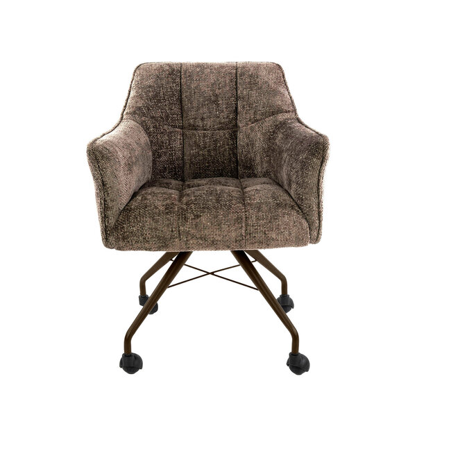WoonStijl Armstoel Raster wieltjes Hoven taupe met bruin frame