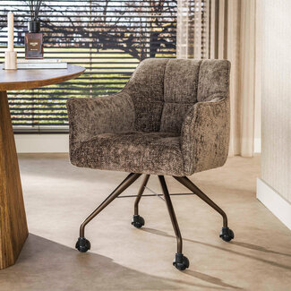 WoonStijl Armstoel Raster wieltjes Hoven taupe met bruin frame