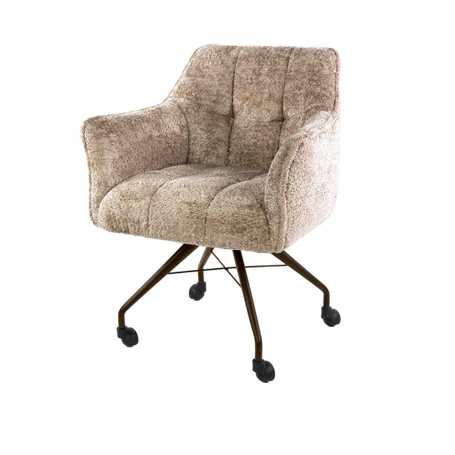 WoonStijl Armstoel Raster wieltjes Alura Zand met bruin frame