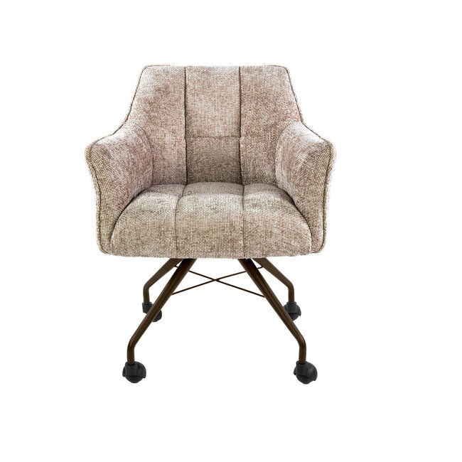 WoonStijl Armstoel Raster wieltjes Hoven zand-bruin frame