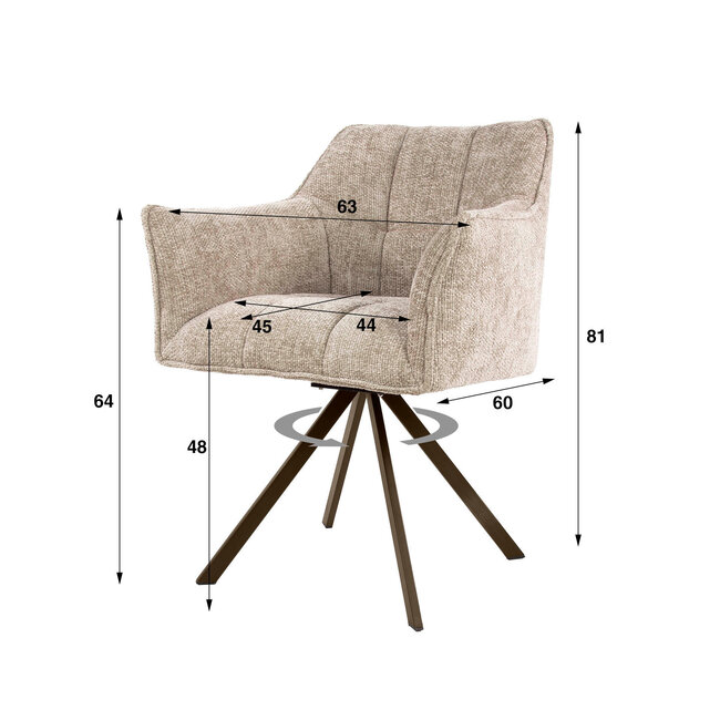 WoonStijl Armstoel Raster draaibaar Hoven zand-bruin frame