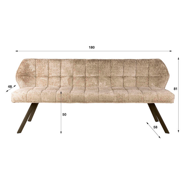 WoonStijl Eetkamerbank raster 180 Alure zand-bruin frame