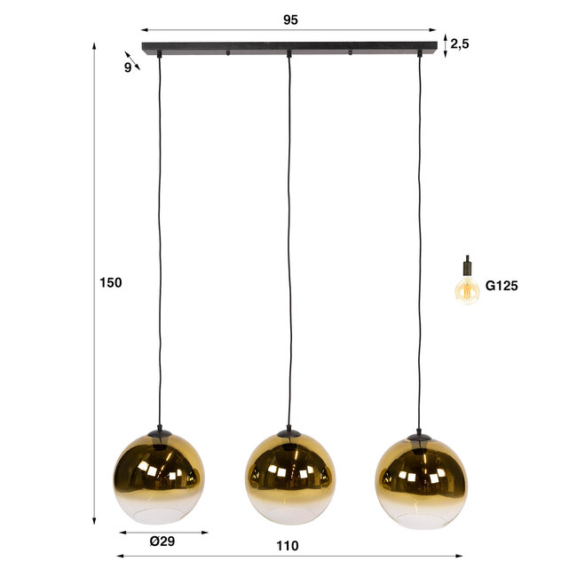 WoonStijl Hanglamp Bubble Shaded 3-licht Goud