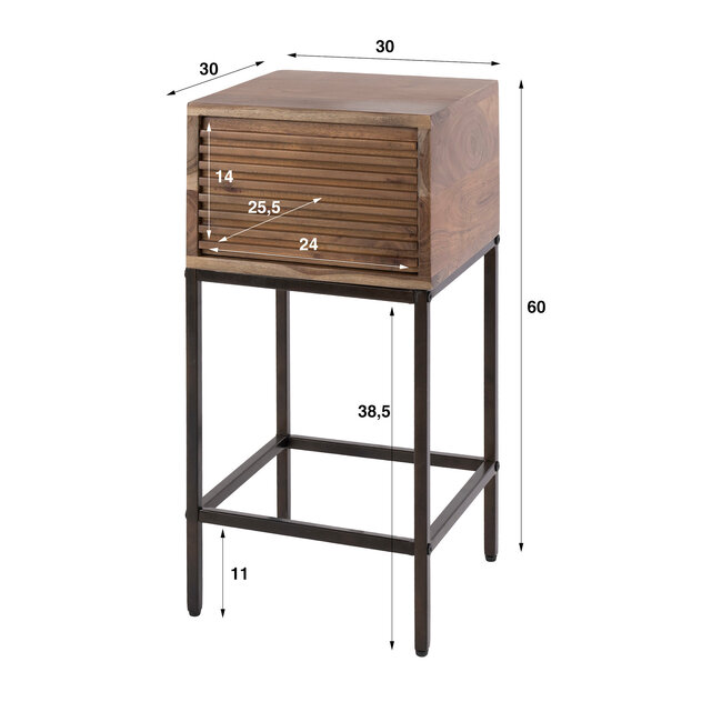 WoonStijl Nachtkastje Line XS 1 lade acacia bruin