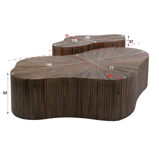 WoonStijl Salontafel Maya Teak XL shamrock set van 2 teak espresso