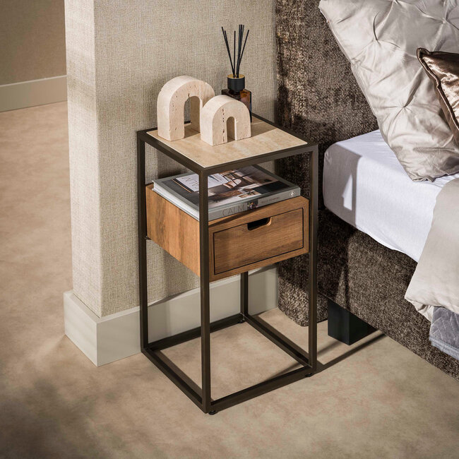 WoonStijl Nachtkastje Cassetto XS 1 lade Keramiek travertin